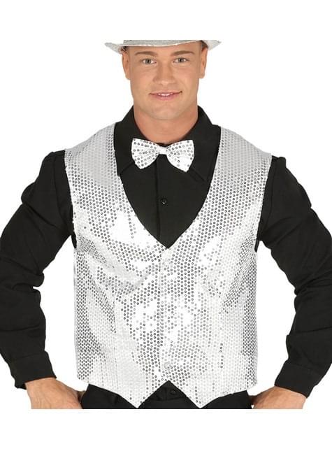 Chaleco de lentejuelas plateado para hombre