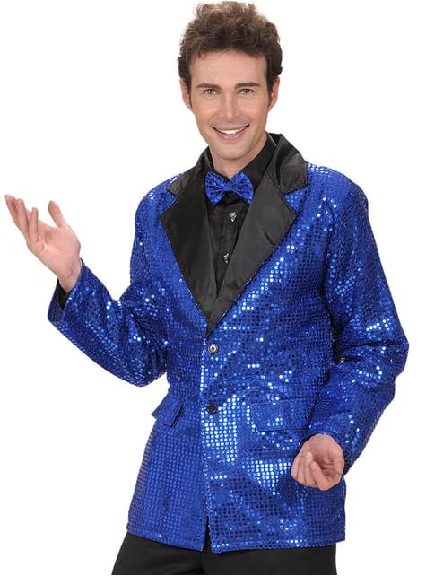 Chaqueta azul de lentejuelas años 70 talla grande