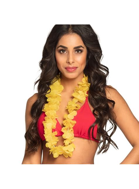 Collar hawaiano amarillo para adulto