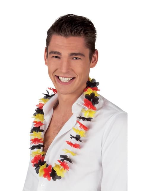 Collar hawaiano tricolor rojo, amarillo y negro