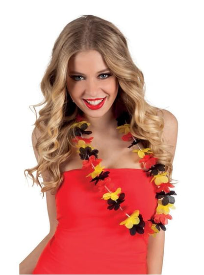 Collar hawaiano tricolor rojo, amarillo y negro