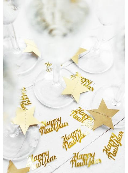 Confeti “Happy New Year“ dorado metálico para mesa - New Year’s Eve & Carnival