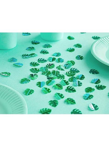 Confeti para mesa hojas tropicales metalizadas