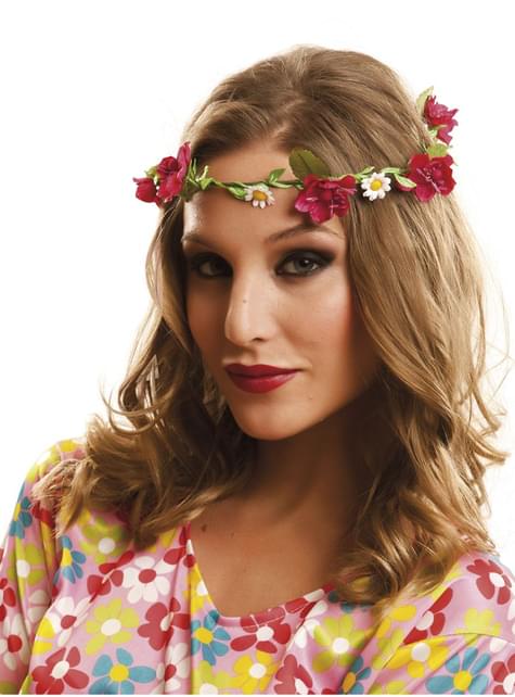 Corona hippie de flores rojas