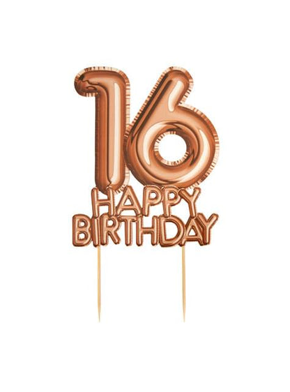 Decoración para tarta “16 Happy Birthday“ en oro rosa - Glitz & Glamour Pink & Rose Gold - Neviti | Funidelia