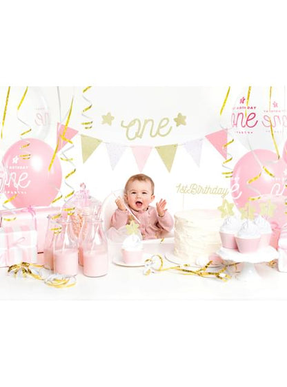 Decoración para tarta “1st Birthday“ dorado - Pink 1st Birthday - Partydeco | Funidelia