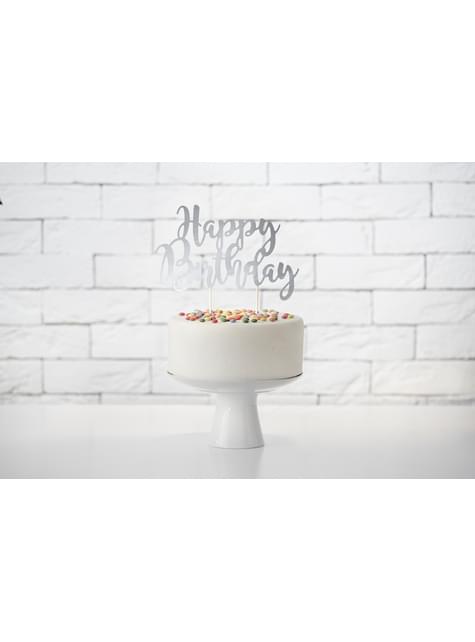 Decoración para tarta “Happy Birthday“ plateado - Black & White