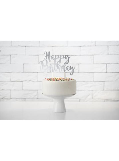 Decoración para tarta “Happy Birthday“ plateado - Black & White