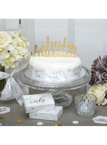 Decoración para tarta “Just Married“ dorado - Scripted Marble - Neviti | Funidelia