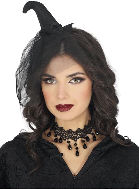 Diadema de bruja con velo para mujer - Guirca | Funidelia