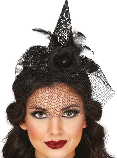 Diadema de bruja con velo para mujer