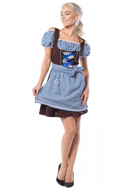 Dirndl Oktoberfest azul y marrón para mujer talla grande