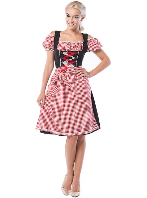 Dirndl Oktoberfest negro y rojo para mujer talla grande