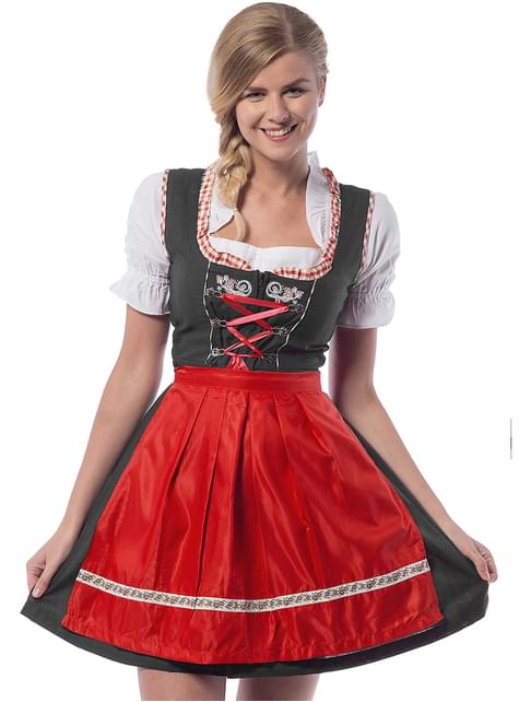 Dirndl Oktoberfest rojo y negro para mujer