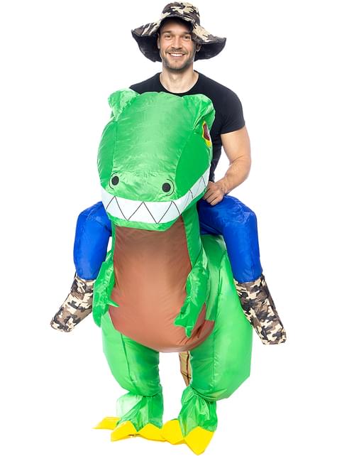 Disfraz a hombros de dinosaurio explorador hinchable para adulto - Funiglobal | Funidelia