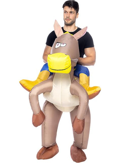 Disfraz a hombros de vaquero con caballo hinchable para adulto - Funiglobal | Funidelia