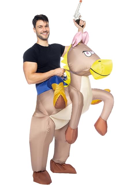Disfraz a hombros de vaquero con caballo hinchable para adulto - Funiglobal | Funidelia