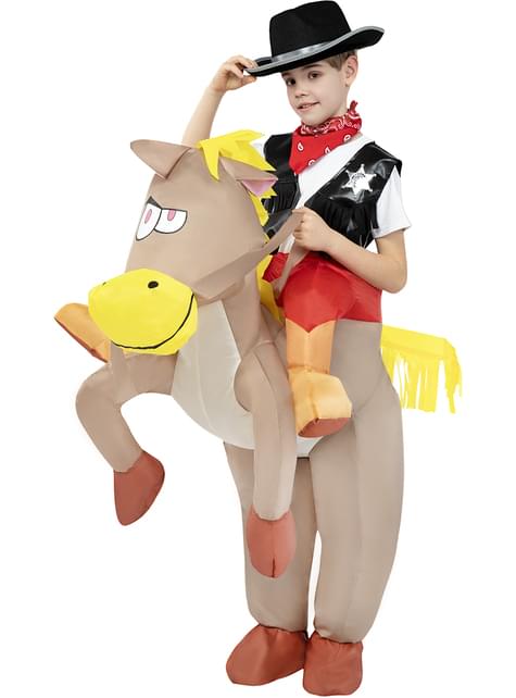 Disfraz a hombros de vaquero con caballo hinchable para niños - Funiglobal | Funidelia