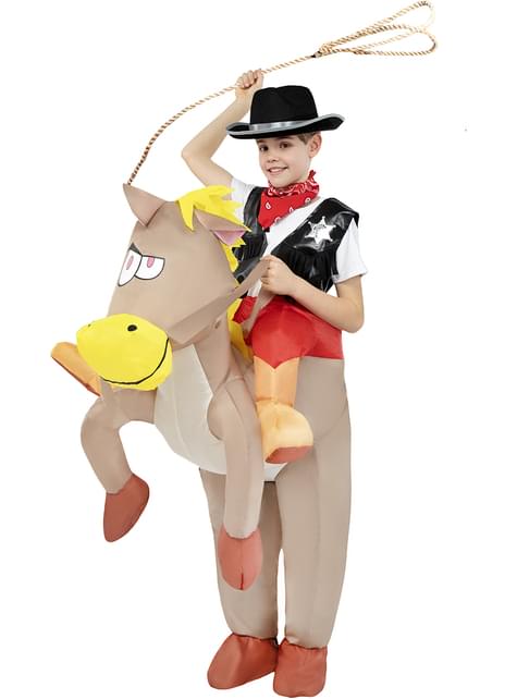 Disfraz a hombros de vaquero con caballo hinchable para niños - Funiglobal | Funidelia