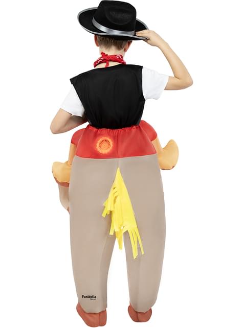 Disfraz a hombros de vaquero con caballo hinchable para niños - Funiglobal | Funidelia
