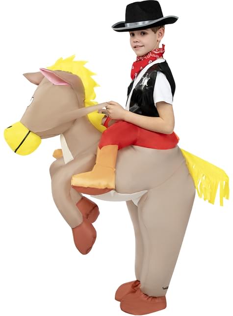 Disfraz a hombros de vaquero con caballo hinchable para niños - Funiglobal | Funidelia