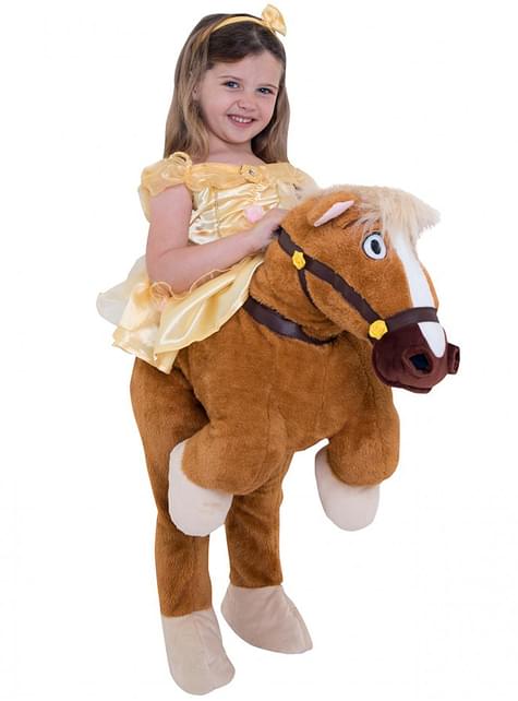 Disfraz a hombros de Bella sobre el caballo Phillipe - La Bella y la Bestia - Morphsuits | Funidelia