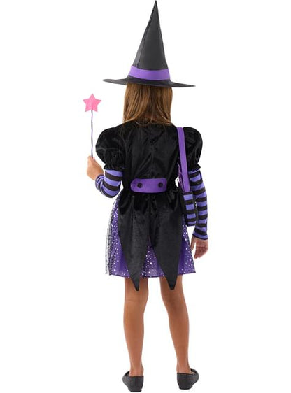 Disfraz de bruja con accesorios para niña