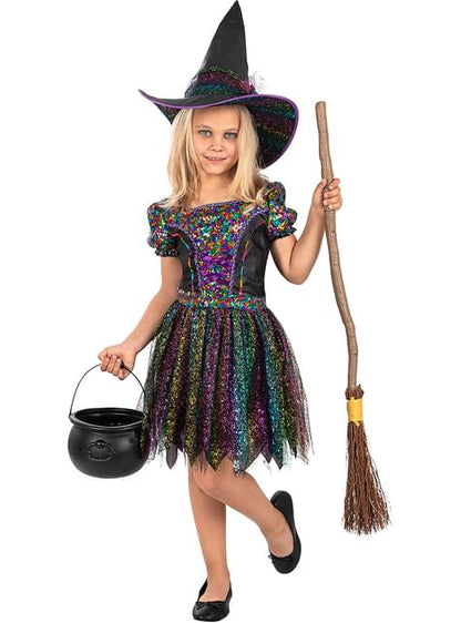 Disfraz de bruja glitter con accesorios para niña - Funiglobal | Funidelia