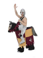 Disfraz de caballero medieval sobre caballo ride on para adulto