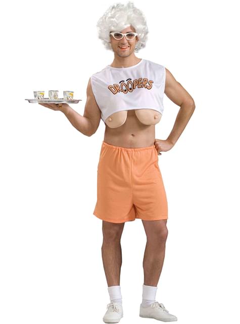 Disfraz de camarera con pechos a la vista para hombre