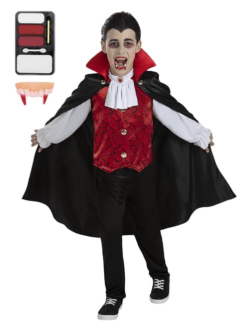 Disfraz de Conde Drácula para niño con maquillaje