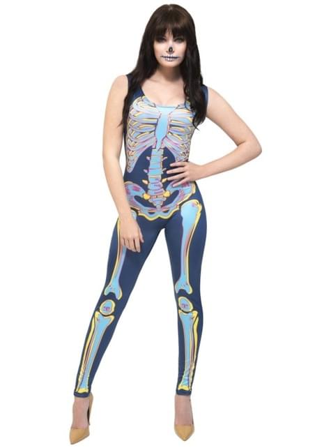 Disfraz de esqueleto multicolor fever para mujer