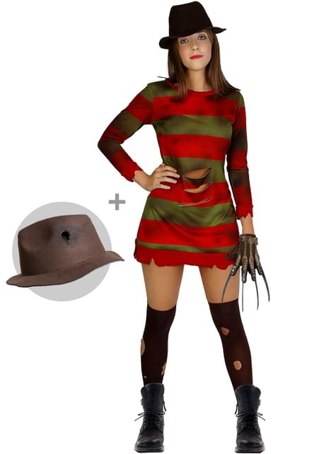 Disfraz de Freddy Krueger para mujer con sombrero talla grande - Pesadilla en Elm Street - Funiglobal | Funidelia