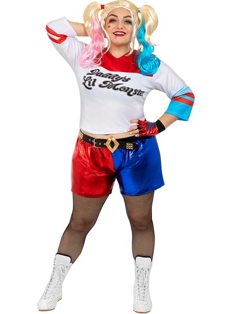 Disfraz de Harley Quinn para mujer con peluca y bate hinchable talla grande - Escuadrón Suicida - Funiglobal | Funidelia