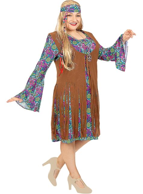 Disfraz de hippie para mujer talla grande - Funiglobal | Funidelia