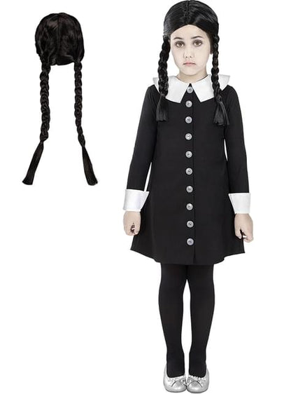 Disfraz de Miércoles Addams con peluca para niña - La Familia Addams - Funiglobal | Funidelia