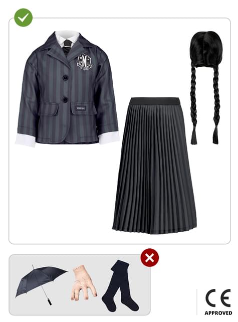 Disfraz de Miércoles Addams uniforme con peluca para niña - Wednesday Oficial Netflix - Funiglobal | Funidelia