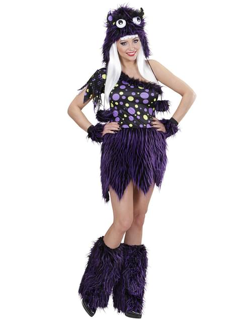 Disfraz de monstruo violeta y negro para mujer