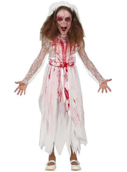 Disfraz de novia zombie sangrienta para niña