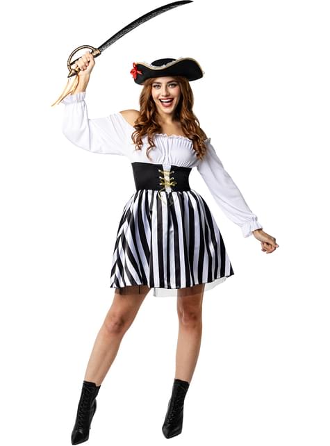 Disfraz de pirata a rayas para mujer - Colección blanca y negra - Funiglobal | Funidelia