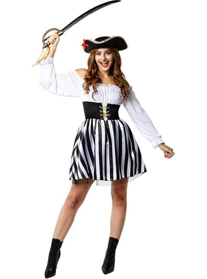 Disfraz de pirata a rayas para mujer - Colección blanca y negra - Funiglobal | Funidelia