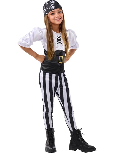 Disfraz de pirata a rayas para niña- Colección blanca y negra - Funiglobal | Funidelia