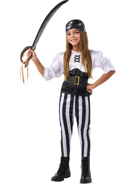 Disfraz de pirata a rayas para niña- Colección blanca y negra - Funiglobal | Funidelia