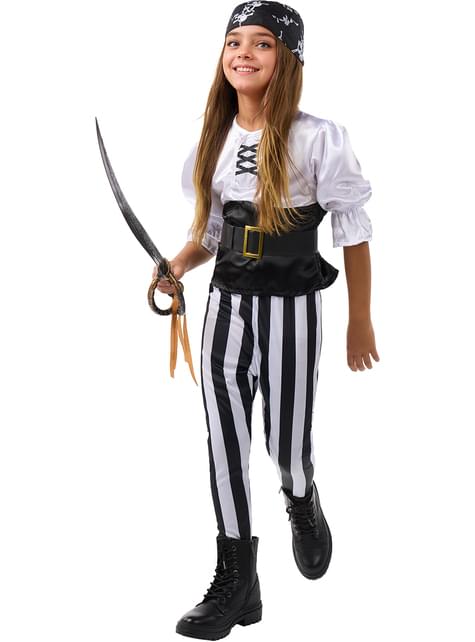 Disfraz de pirata a rayas para niña- Colección blanca y negra - Funiglobal | Funidelia