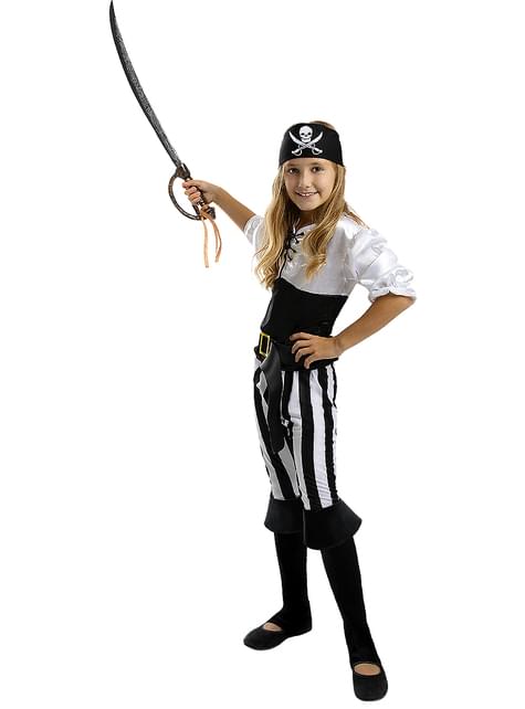 Disfraz de pirata a rayas para niña- Colección blanca y negra - Funiglobal | Funidelia