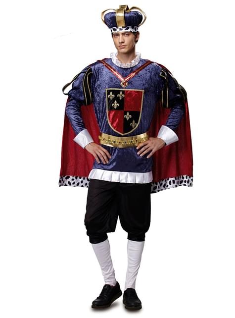 Disfraz de rey medieval azul para hombre