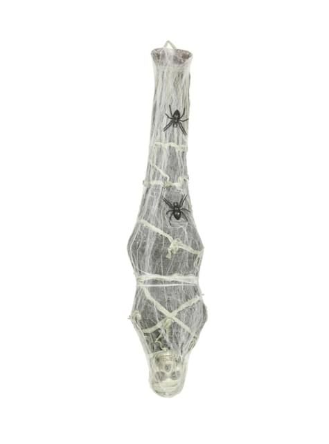 Figura colgante de esqueleto enrollado en telaraña con luz