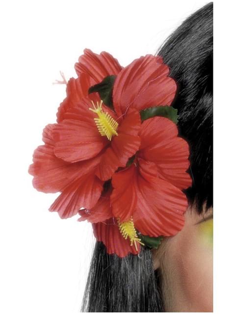 Gancho de pelo con flor hawaiana rojo - Smiffys | Funidelia