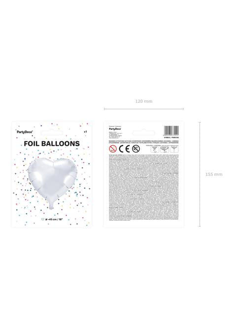 Globo de foil 45 cm con forma de corazón blanco