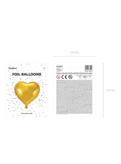 Globo de foil 45 cm con forma de corazón dorado